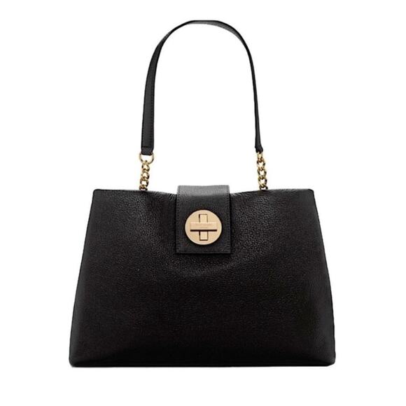 KATE SPADE Black Pebble Leather Town Road Elena Shoulder Bag Purse Chain Strap - Picture 10 of 10